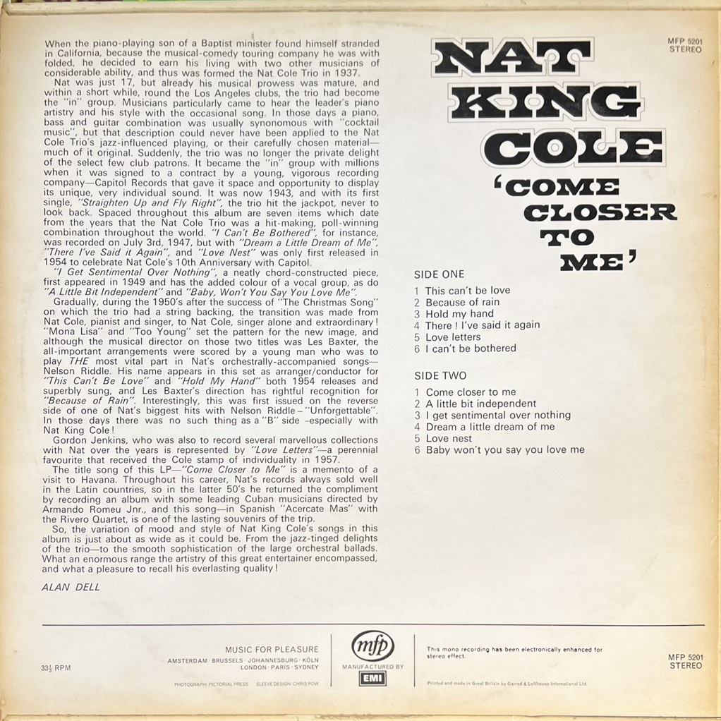 vinyl Nat King Cole – Come Closer To Me