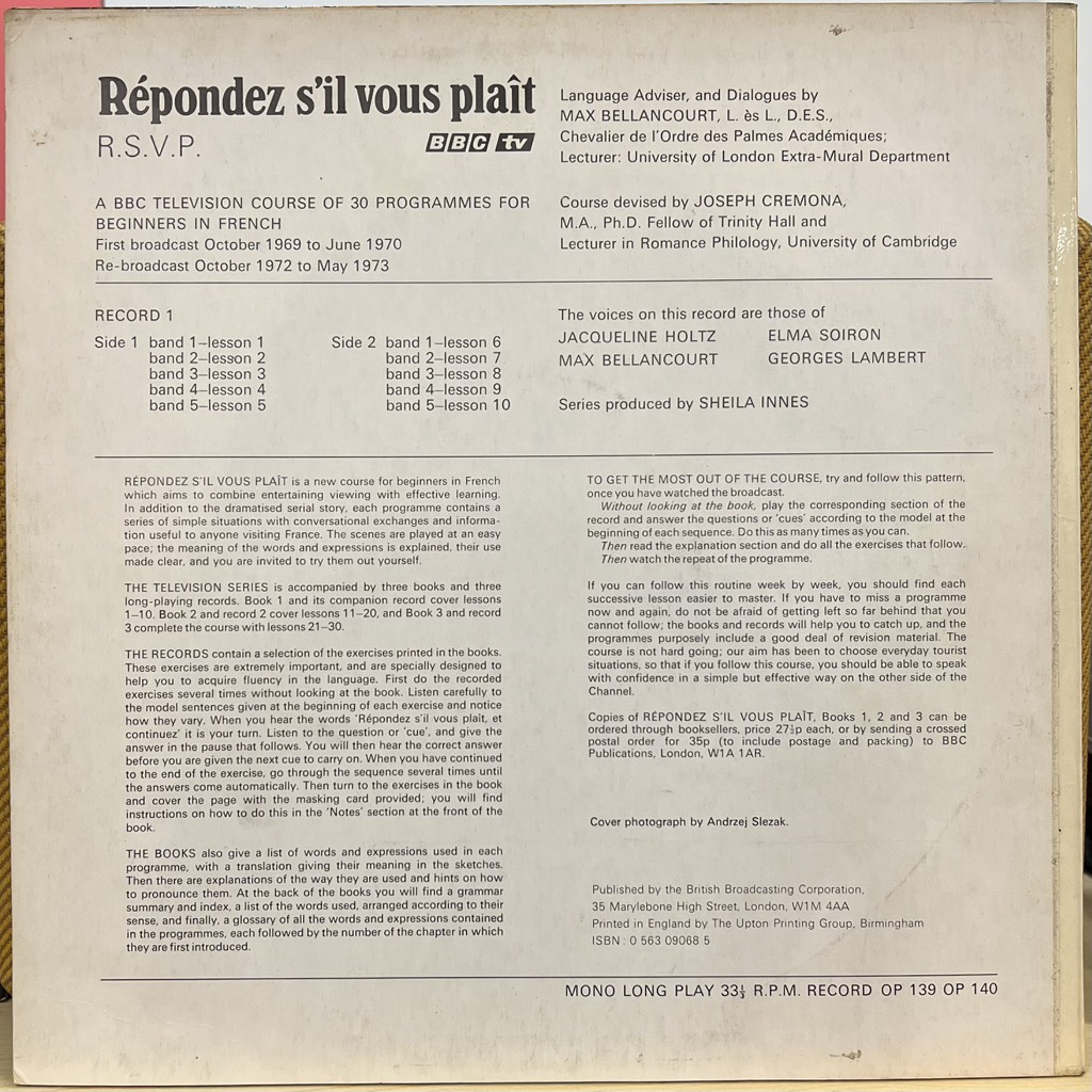 vinyl No Artist – Repondez S'il Vous Plait - R.S.V.P. Record 1: Lessons 1-10