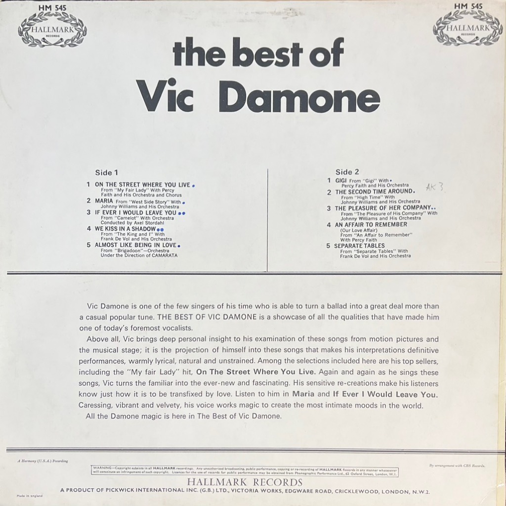 vinyl Vic Damone – The Best Of Vic Damone