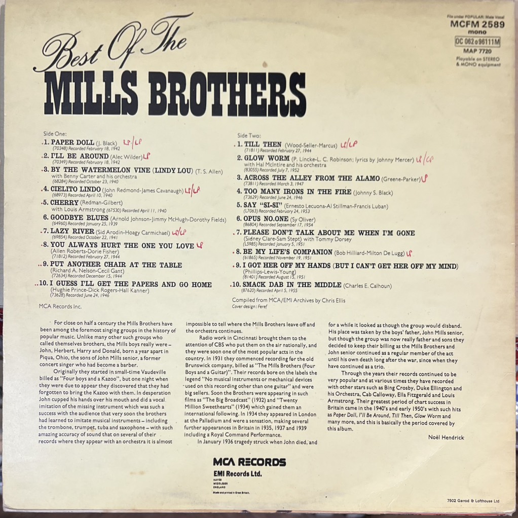 vinyl The Mills Brothers – Best of the Mills Brothers
