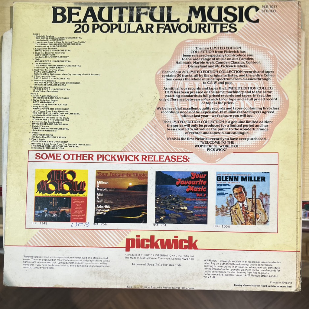 vinyl Various – Beautiful Music 20 Popular Favourites