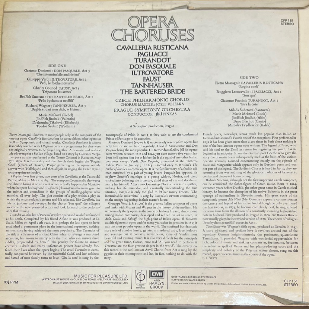 vinyl Czech Philharmonic Chorus, Prague Symphony Orchestra, Jiří Pinkas – Opera Choruses