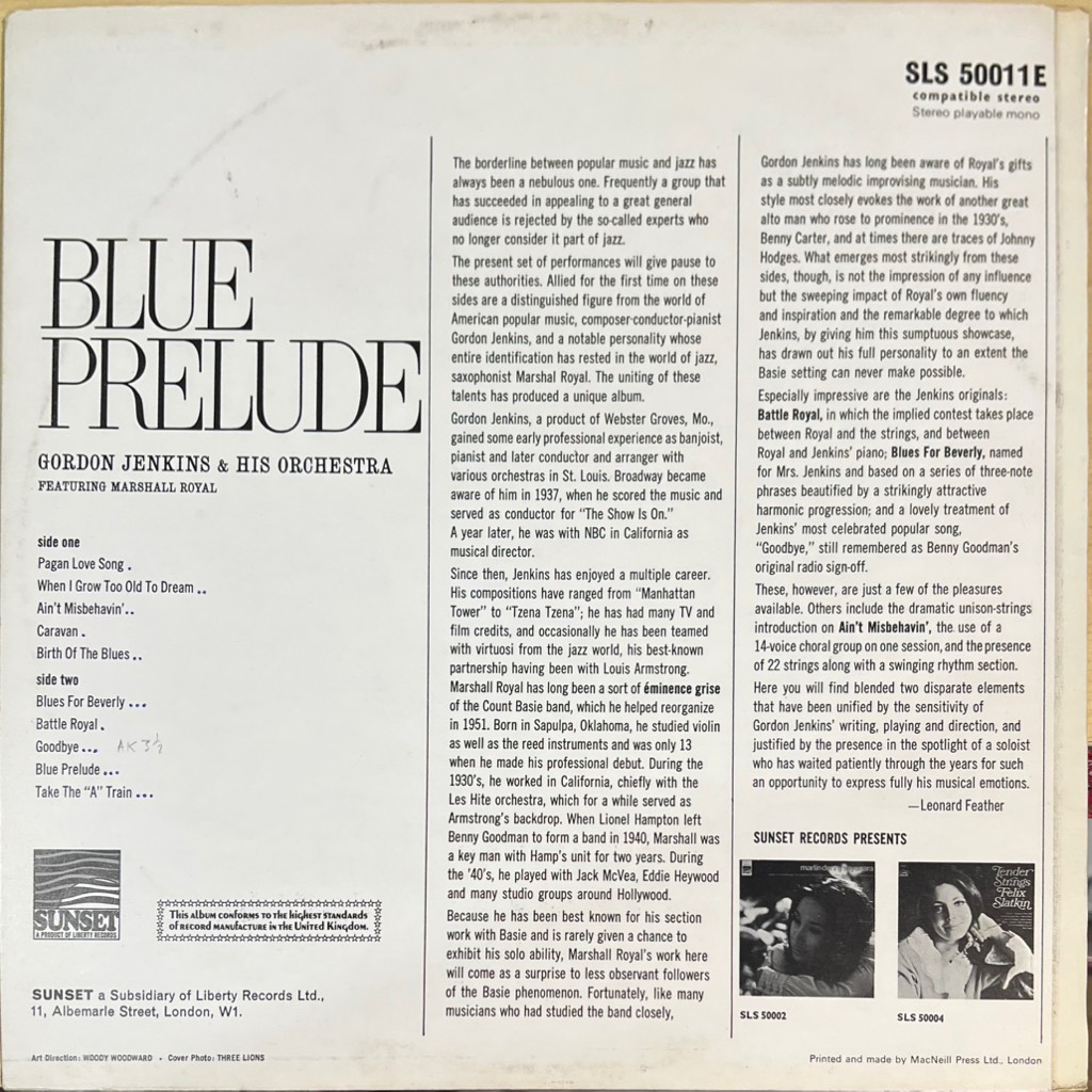 vinyl Gordon Jenkins & His Orchestra Featuring Marshall Royal – Blue Prelude