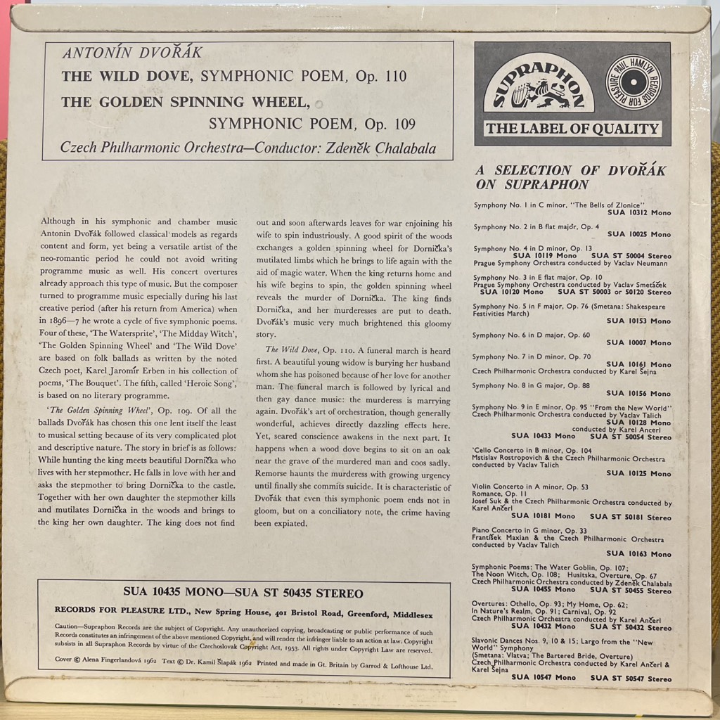 vinyl Dvořák – Czech Philharmonic Orchestra, Zdeněk Chalabala – The Wild-Dove / The Golden Spinning Wheel