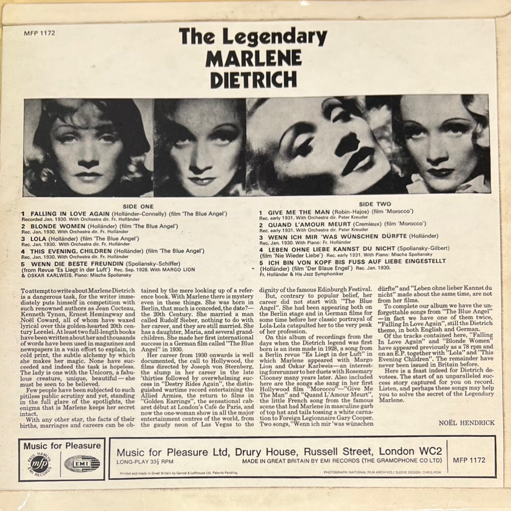 vinyl Marlene Dietrich – The Legendary Marlene Dietrich