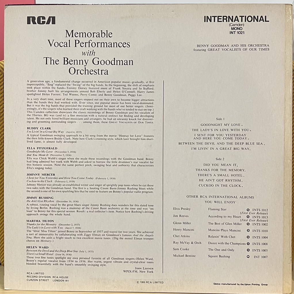 vinyl Benny Goodman And His Orchestra – Benny Goodman And The Great Vocalists