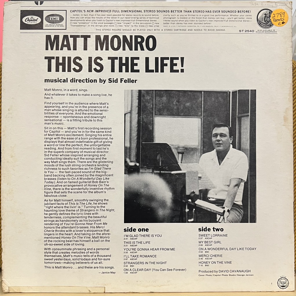 vinyl Matt Monro – This Is The Life!