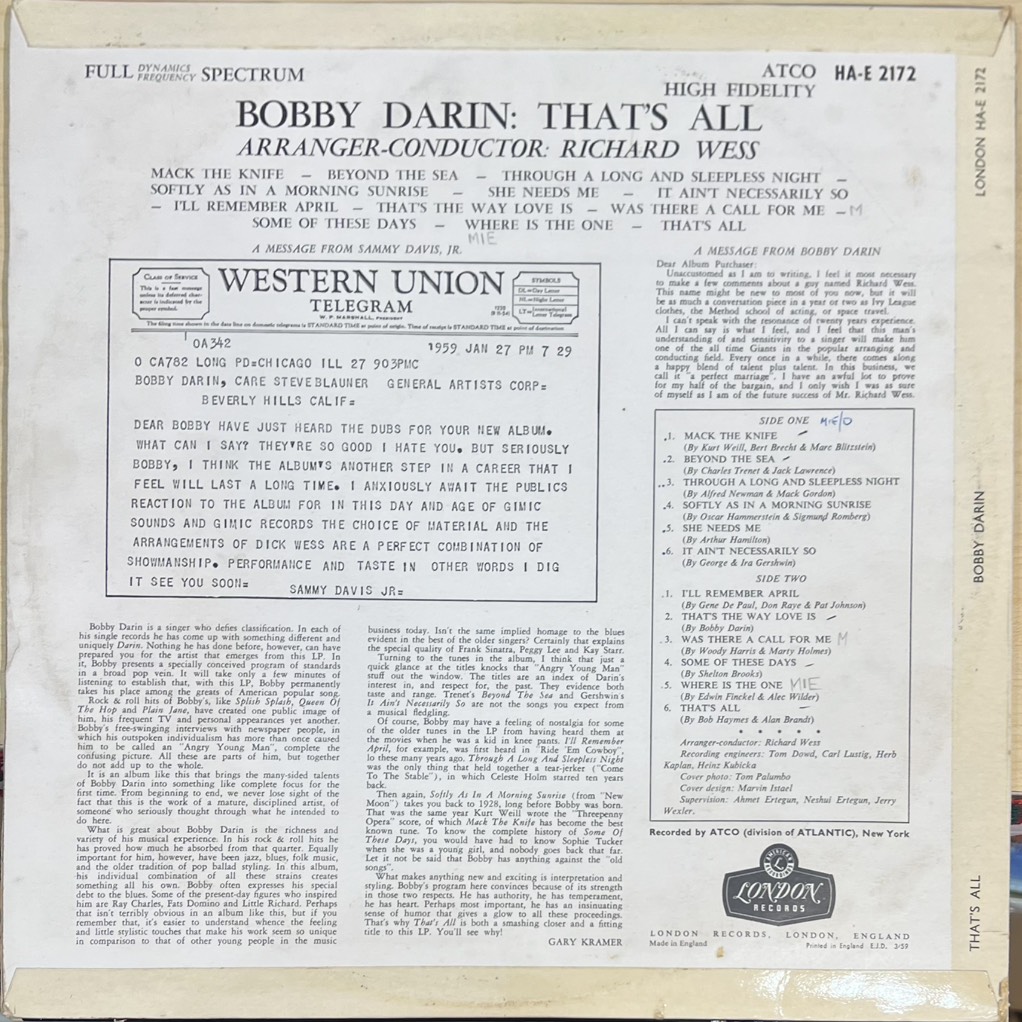 thuê vinyl Bobby Darin – That's All