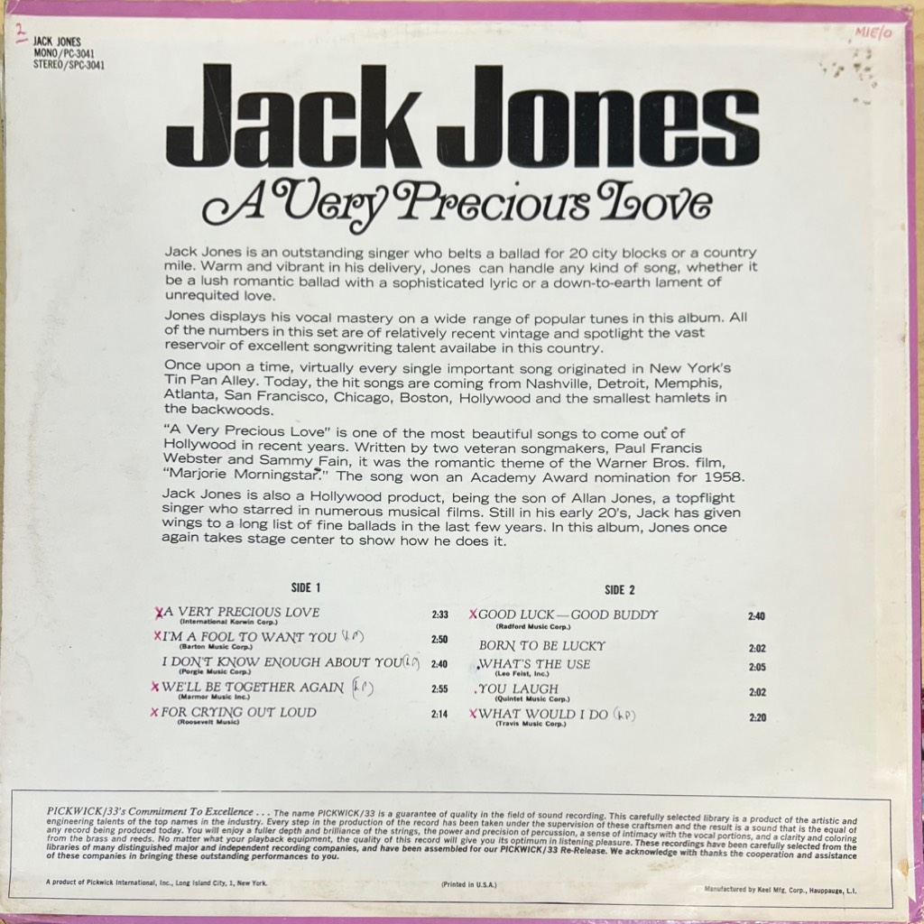 vinyl Jack Jones – A Very Precious Love