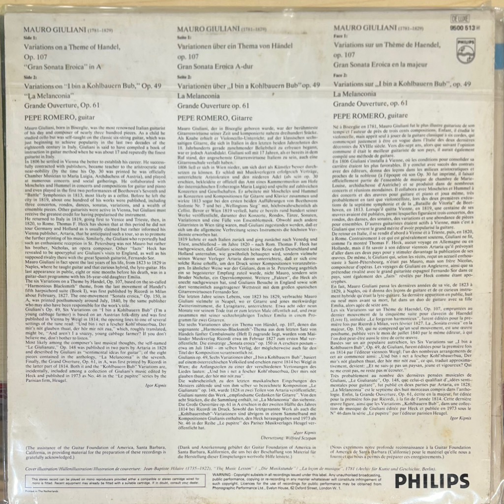 vinyl Pepe Romero - Mauro Giuliani – Handel Variations, Op. 107 / Gran Sonata Eroica Etc.