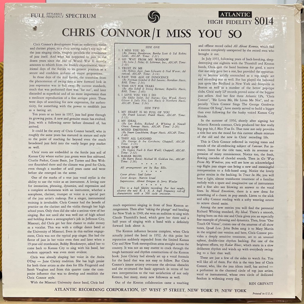 vinyl Chris Connor – I Miss You So