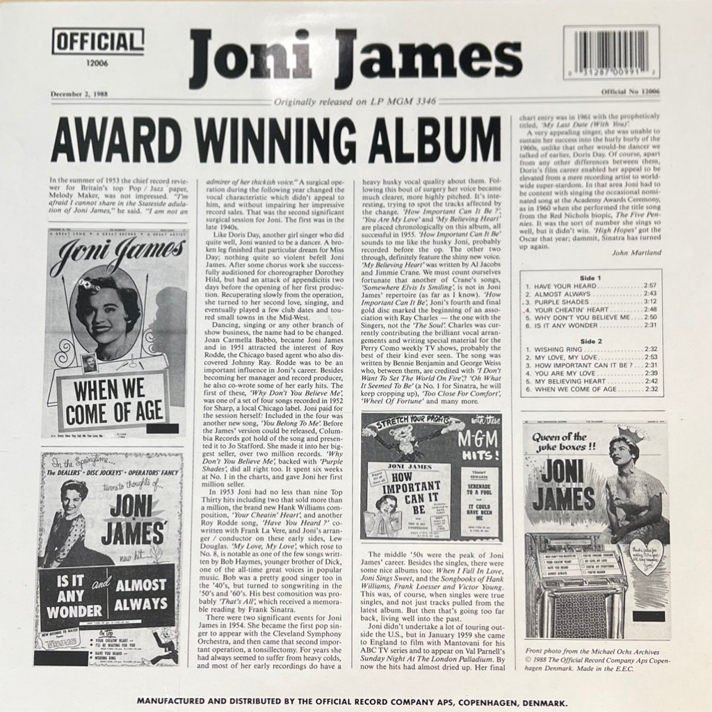 vinyl Joni James – Award Winning Album