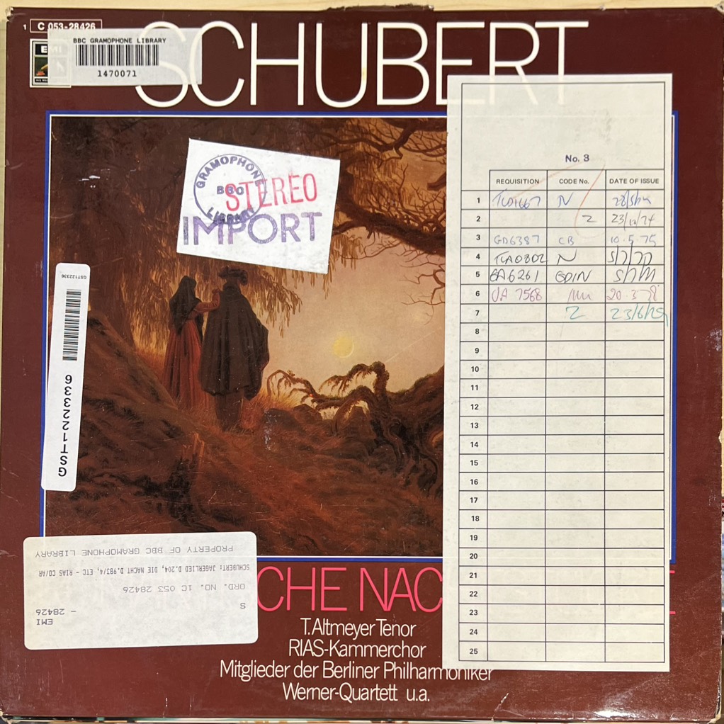vinyl Schubert, T. Altmeyer, RIAS-Kammerchor, Mitglieder Der Berliner Philharmoniker, Werner Quartett – Romantische Nachtstücke