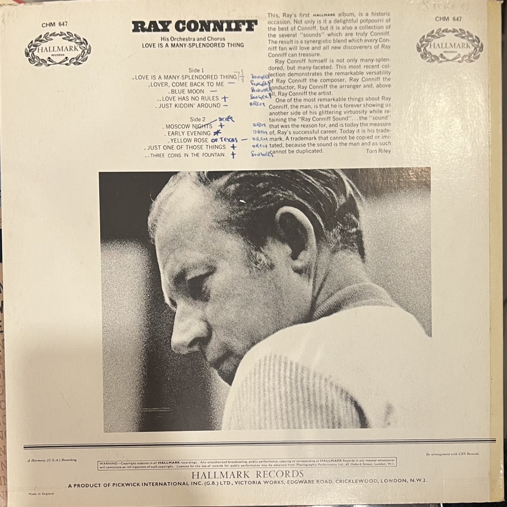 vinyl Ray Conniff His Orchestra And Chorus – Love Is A Many-Splendored Thing