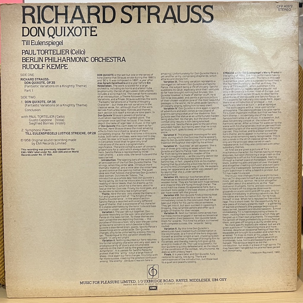 thuê vinyl Richard Strauss / Paul Tortelier (Cello) / Berlin Philharmonic Orchestra / Rudolf Kempe – Don Quixote / Till Eulenspiegel