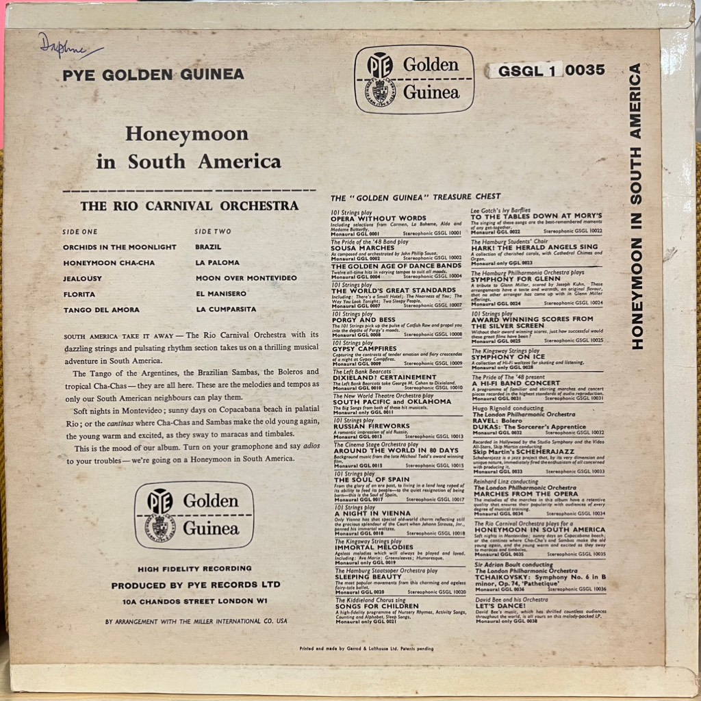 vinyl The Rio Carnival Orchestra – Honeymoon In South America