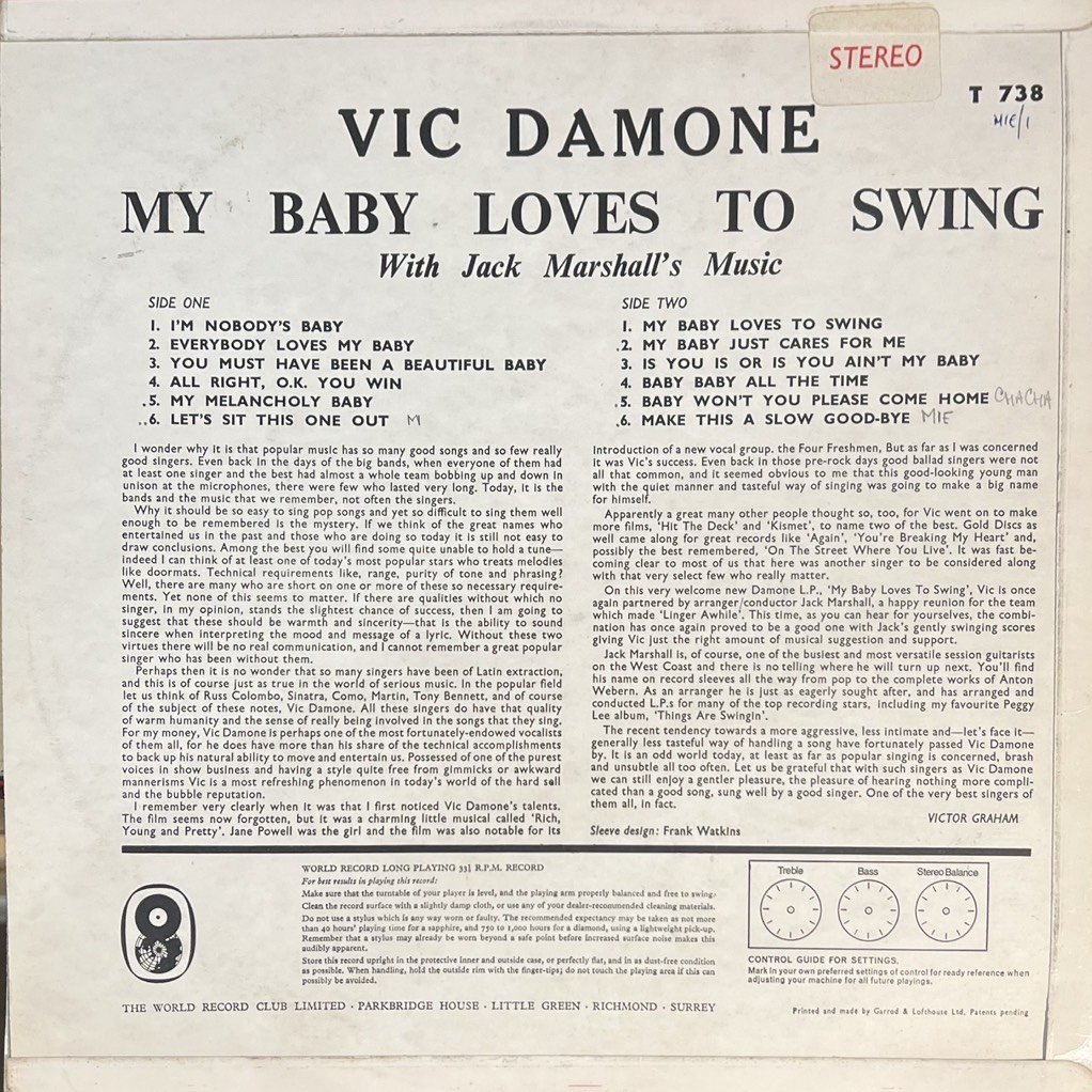 vinyl Vic Damone – My Baby Loves To Swing