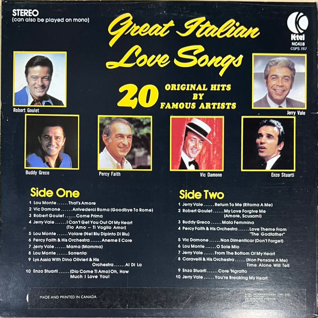 vinyl Various – Great Italian Love Songs