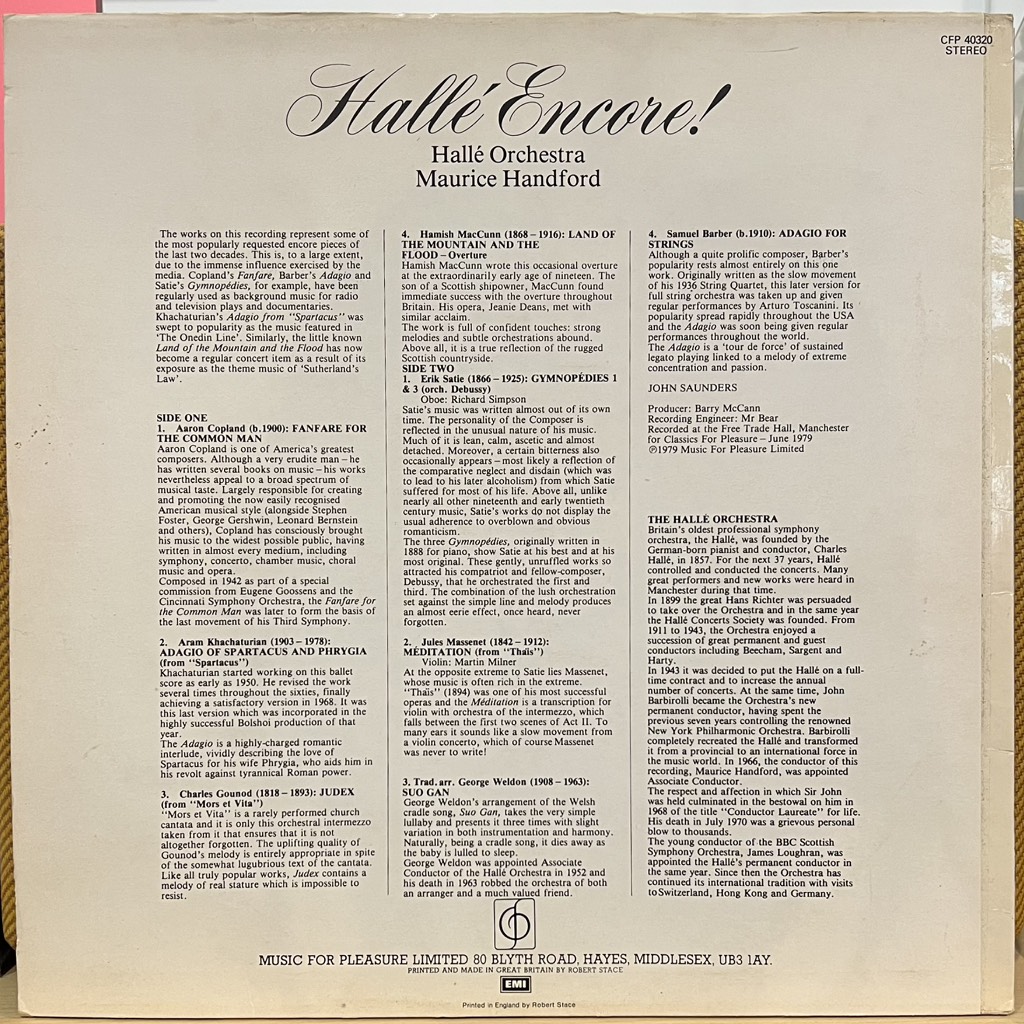 thuê vinyl Hallé Orchestra, Maurice Handford – Hallé Encore!
