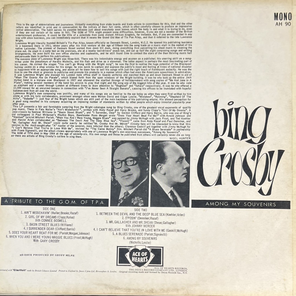 vinyl Bing Crosby – Among My Souvenirs