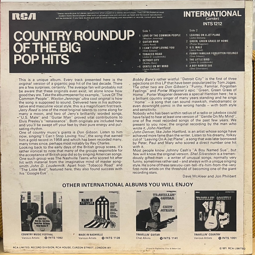 vinyl Various – Country Roundup Of The Big Pop Hits