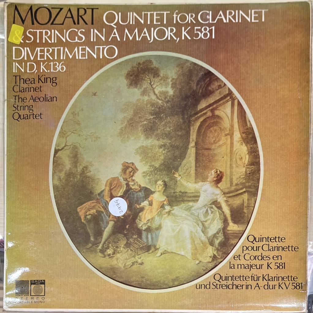 vinyl Mozart, Thea King, Aeolian String Quartet – Quintet For Clarinet & Strings In A Major, K581, Divertimento In D, K136