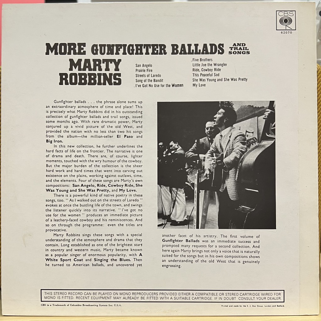 vinyl Marty Robbins – More Gunfighter Ballads And Trail Songs