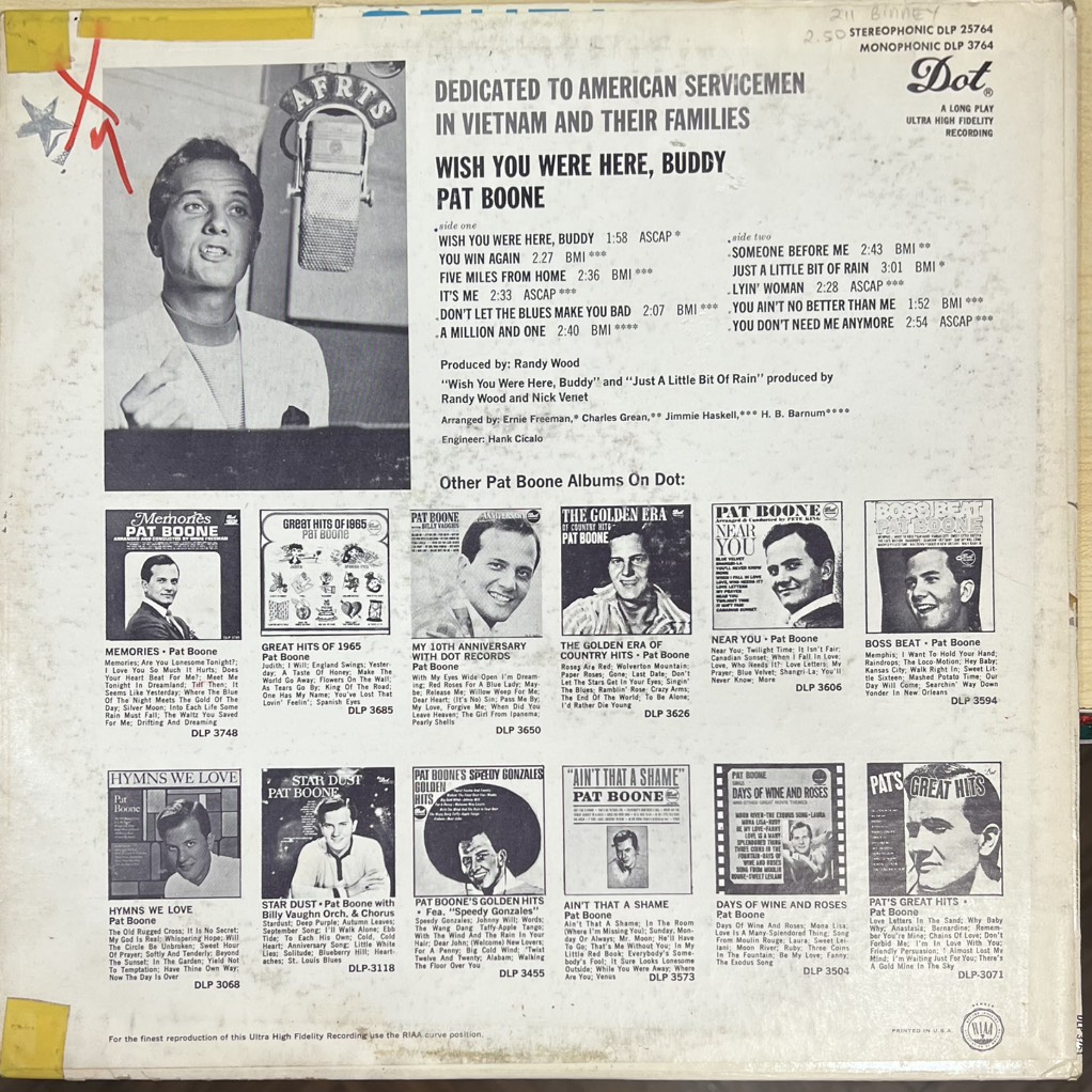 vinyl Pat Boone – Wish You Were Here Buddy