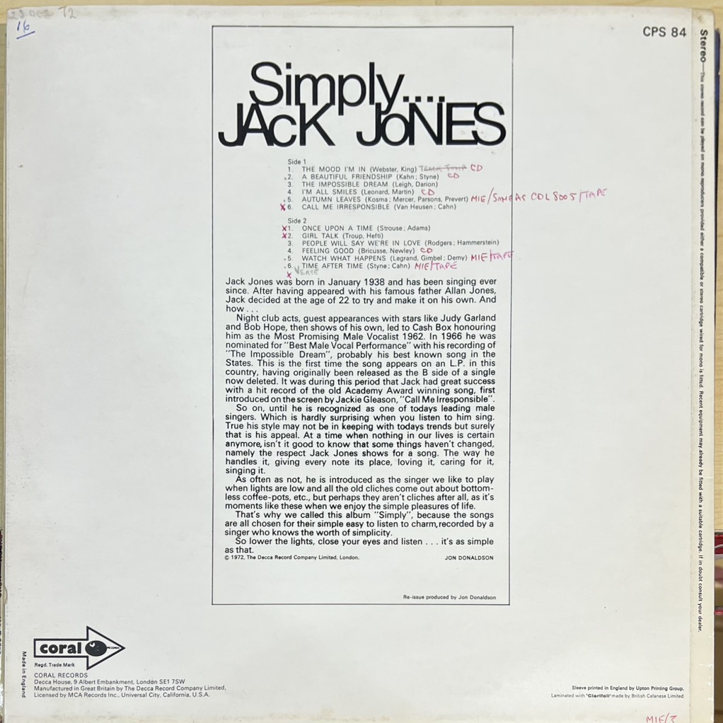 vinyl Jack Jones – Simply .... Jack Jones