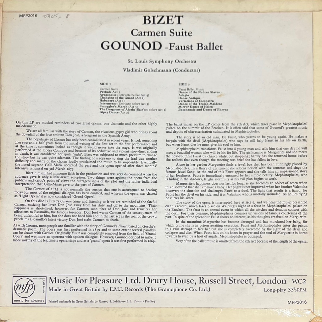 thuê vinyl St. Louis Symphony Orchestra, Vladimir Golschmann - Bizet / Gounod – Carmen Suite / Faust Ballet Music