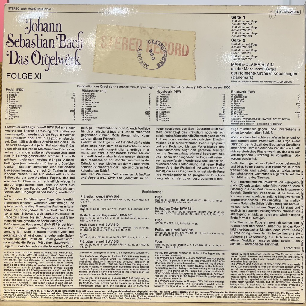 vinyl Marie-Claire Alain, Johann Sebastian Bach – Das Orgelwerk Folge XI Präludien Und Fugen
