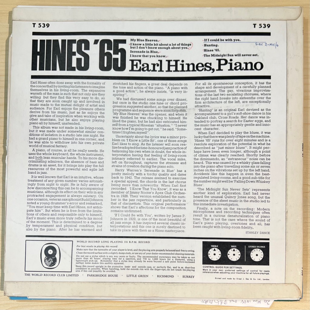vinyl Earl Hines – Hines '65