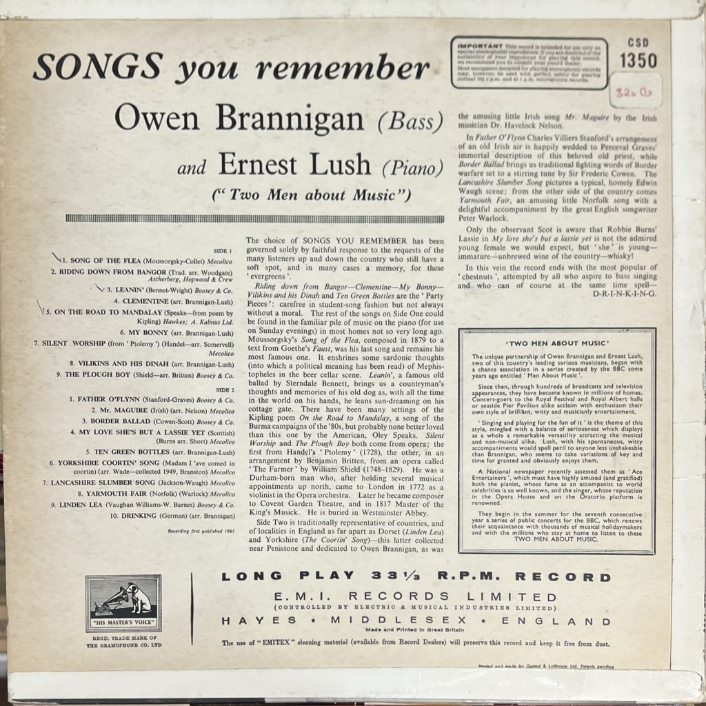 vinyl Owen Brannigan and Ernest Lush – Songs You Remember