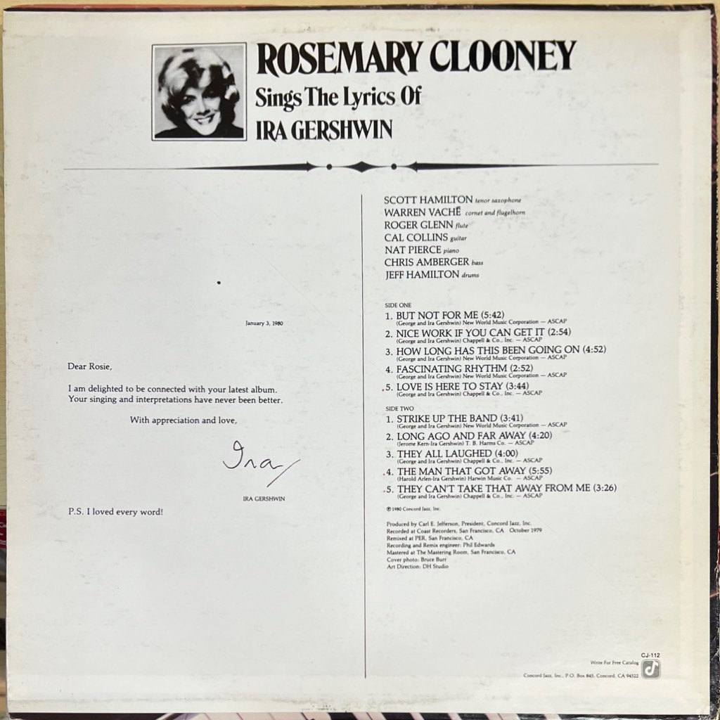 vinyl Rosemary Clooney – Rosemary Clooney Sings The Lyrics Of Ira Gershwin