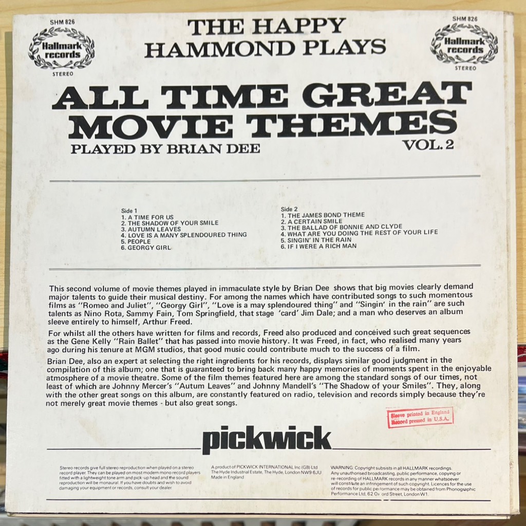 vinyl Brian Dee – The Happy Hammond Plays All Time Great Movie Themes Vol.2