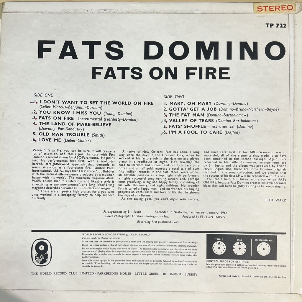 vinyl Fats Domino – Fats On Fire