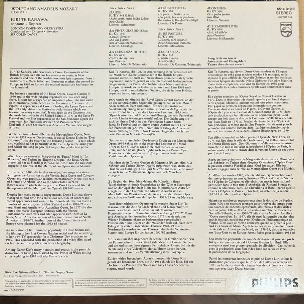 vinyl Mozart - Kiri Te Kanawa, Sir Colin Davis, London Symphony Orchestra – Opera Arias / Opernarien