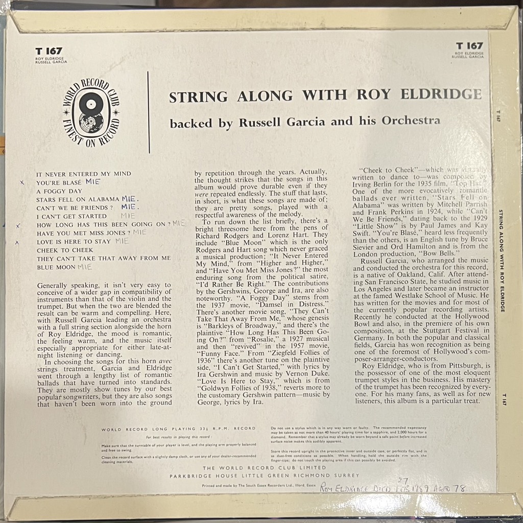 vinyl Roy Eldridge – String Along With Roy Eldridge