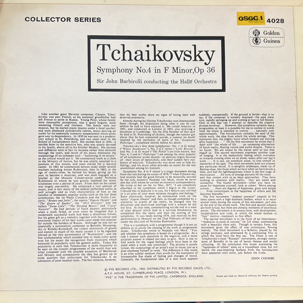 vinyl Sir John Barbirolli Conducting The Hallé Orchestra – Tchaikovsky Symphony No. 4 In F Minor, Op. 36