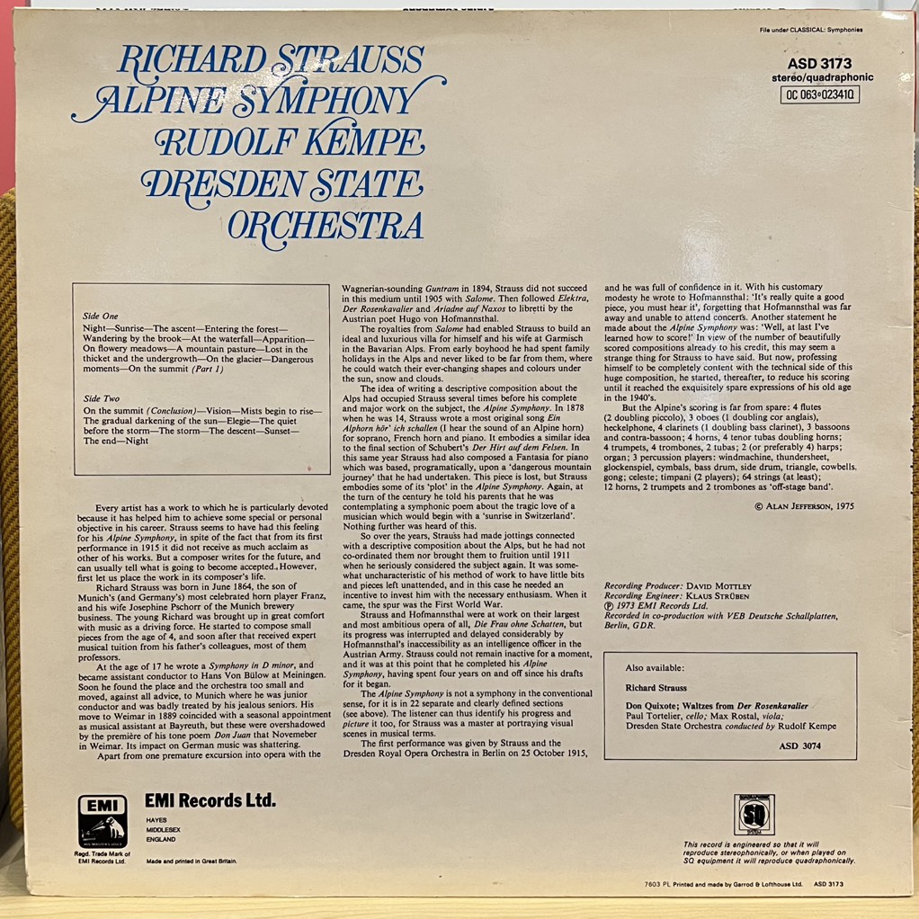 vinyl Richard Strauss, Rudolf Kempe, Dresden State Orchestra – Alpine Symphony