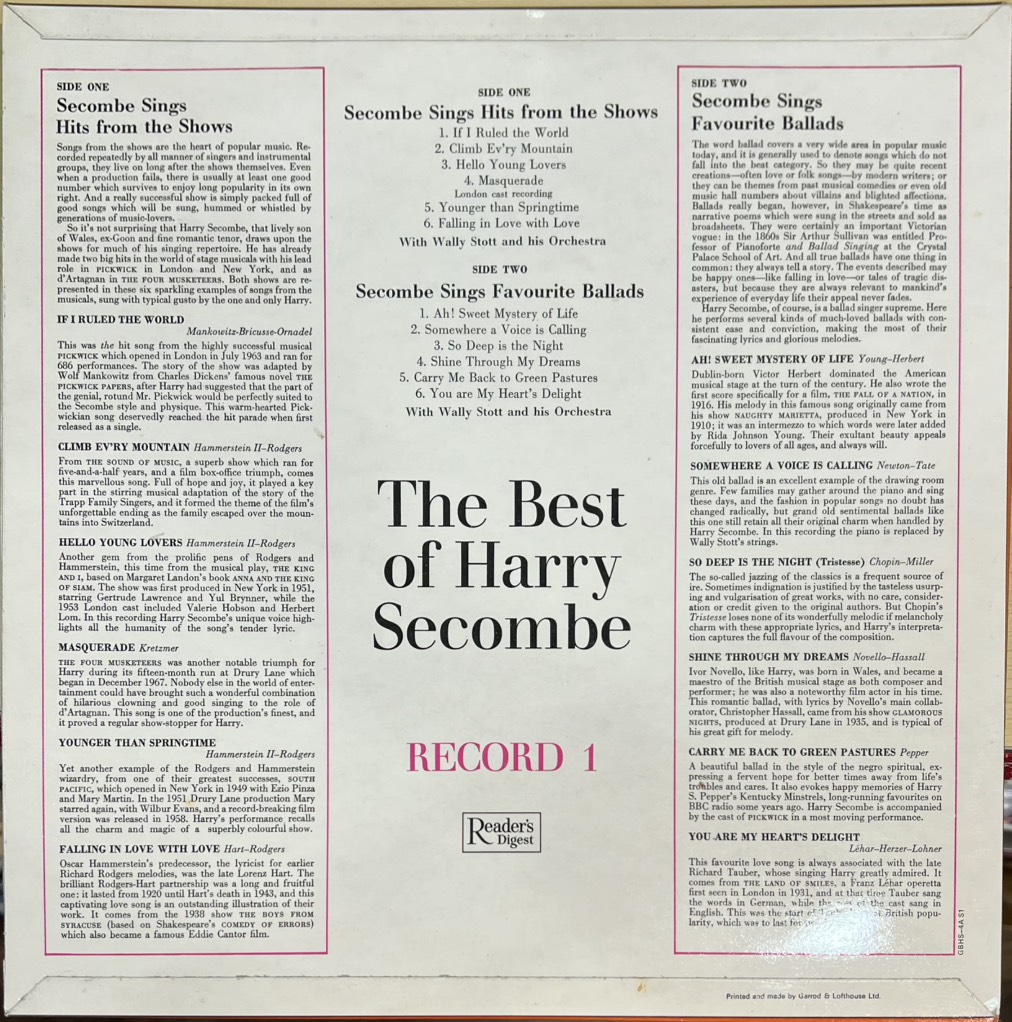 vinyl Harry Secombe – The Best Of Harry Secombe - Secombe Sings Hits From The Shows - Secombe Sings Favourite Ballads