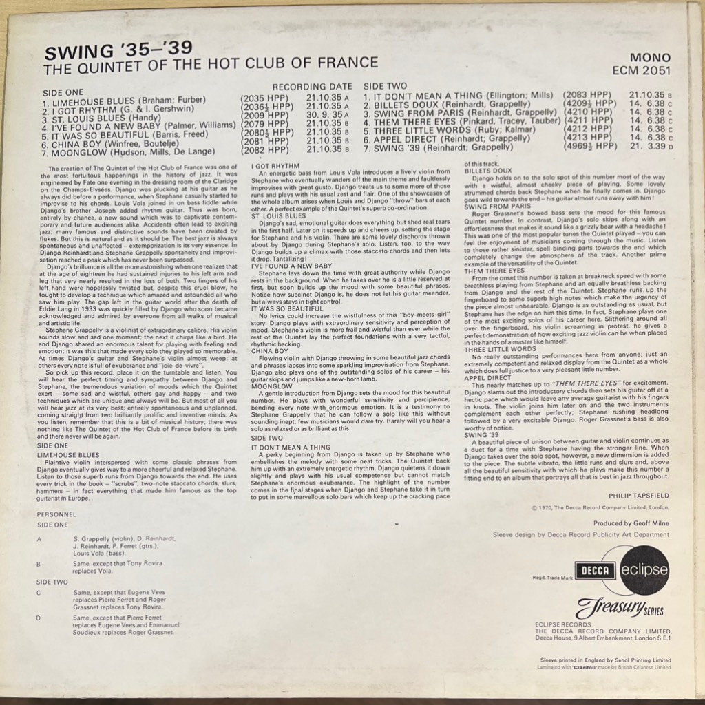 vinyl The Quintet Of The Hot Club Of France – Swing '35-'39