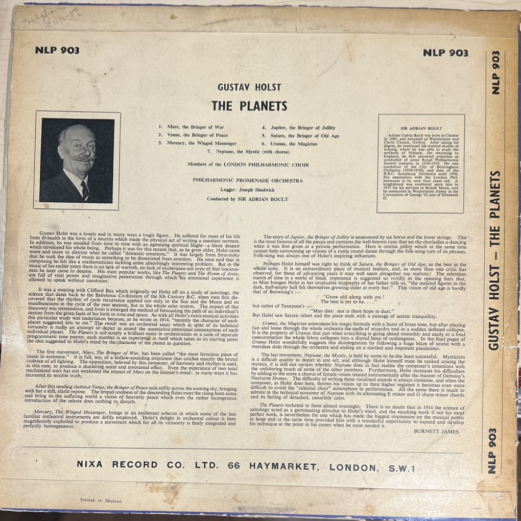 vinyl Gustav Holst - Sir Adrian Boult, The Philharmonic Promenade Orchestra, London Philharmonic Choir – The Planets