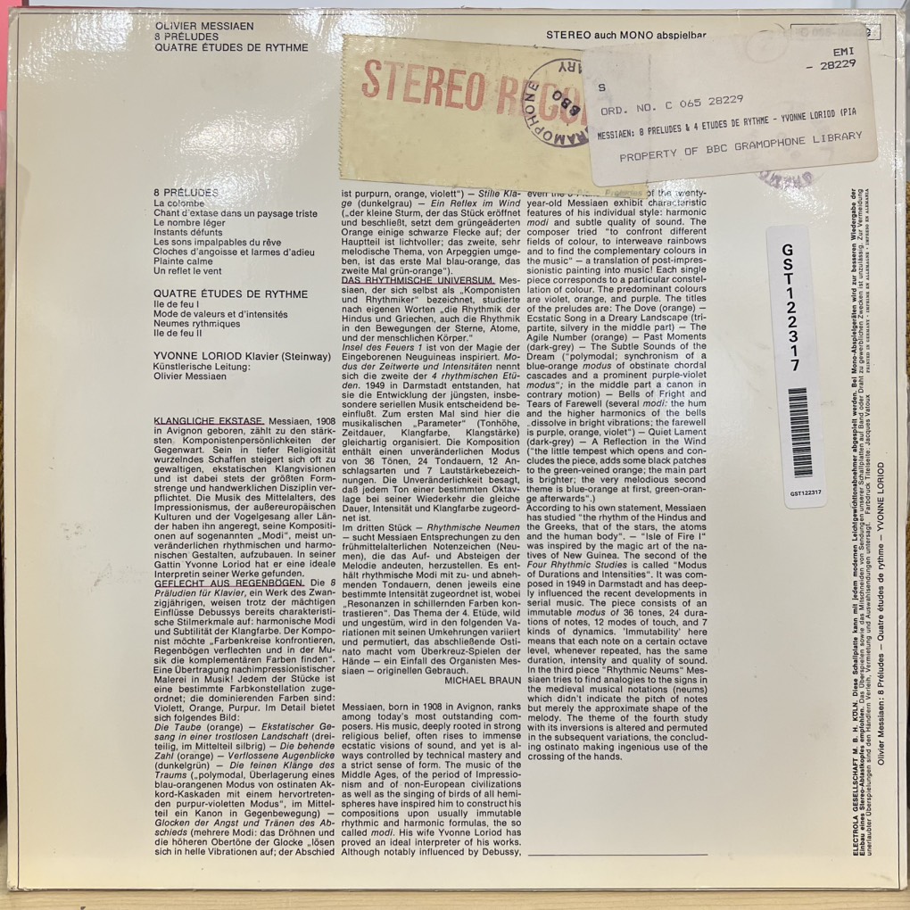 vinyl Olivier Messiaen - Yvonne Loriod – 8 Préludes / 4 Études De Rythme