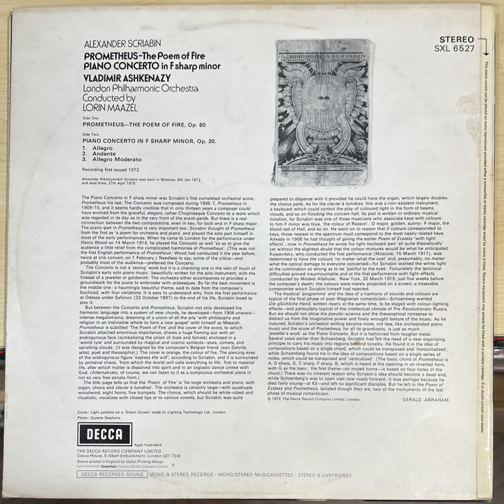 vinyl Scriabin - Vladimir Ashkenazy, London Philharmonic Orchestra, Lorin Maazel – Prometheus, Poem Of Fire / Piano Concerto In F Sharp Minor
