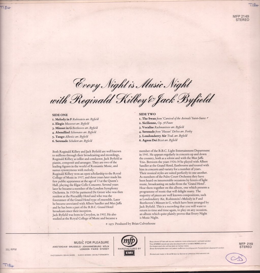 vinyl Every Night Is Music Night With Reginald Kilbey & Jack Byfield