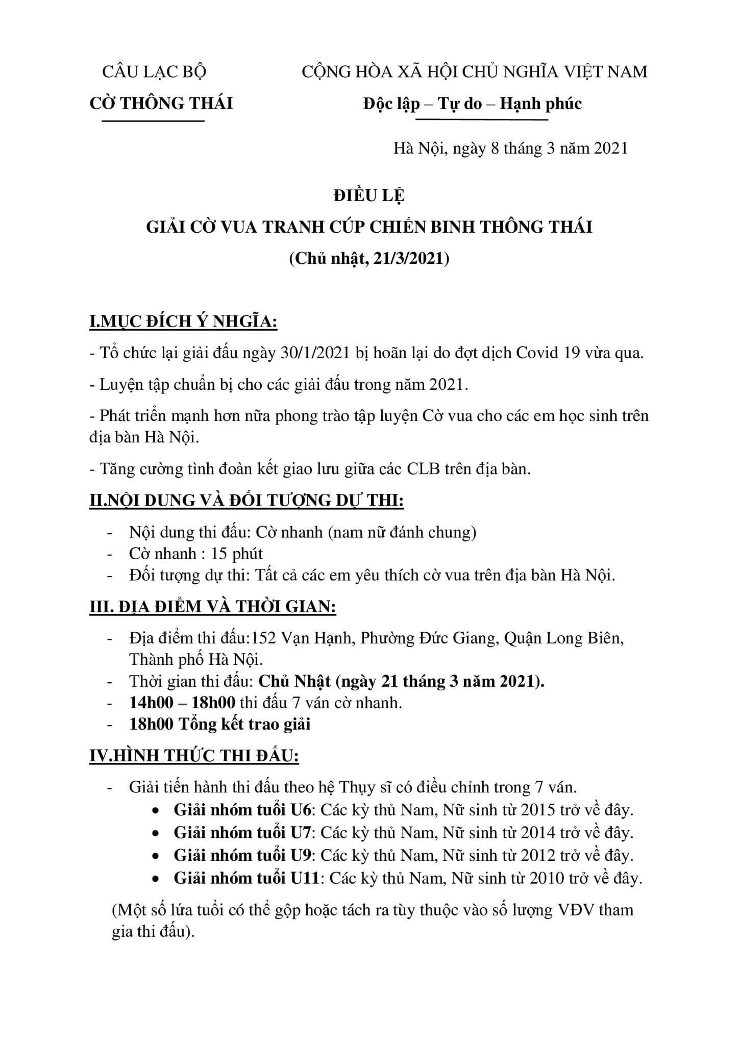 Giải cờ vua “Tranh cúp Chiến Binh Thông Thái”