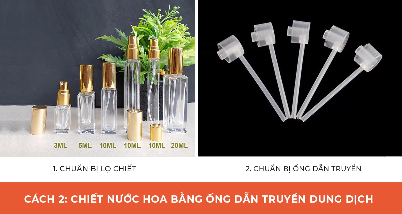 Chỉ cần 2 vật dụng đơn giản là lọ chiết và vòi xịt chuyên dụng là bạn có thể chiết nước hoa được rồi