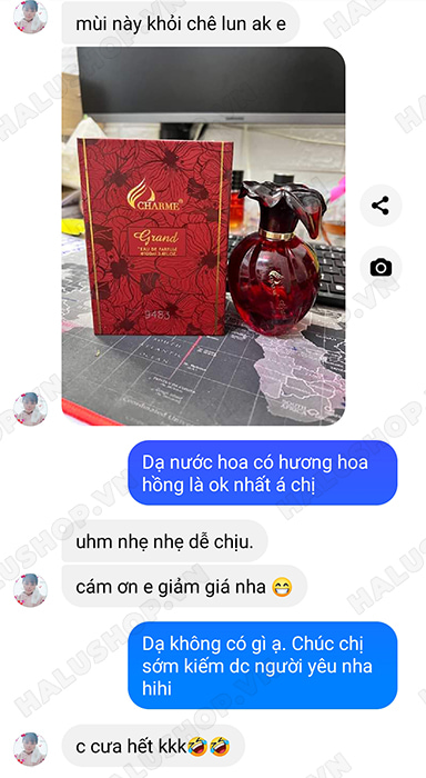 chị ngọc tuyết mua nước hoa charme grand 100ml giá rẻ tại halushop