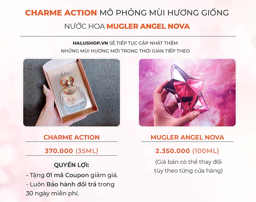 nước hoa charme action có mùi hương giống nước hoa Mugler Angel Nova